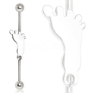 316L Surgical Steel Industrial Barbell Barefoot Footprint.-2